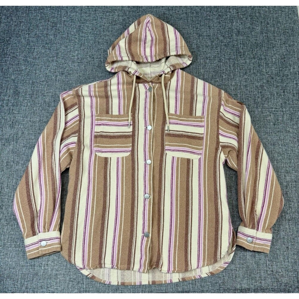 Roxy Sunlight Rider Stripe Hooded Cotton Women’s Shirt Jacket Size Medium